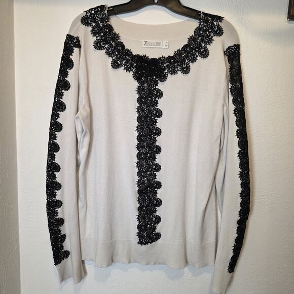 7th Avenue Design Studio New York & Company Sweaters - New York & Company 7th Avenue Women’s XL Ivory Knit Pullover Lace Scoop
